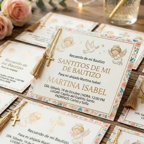 Tarjeta Santitos de bautizo