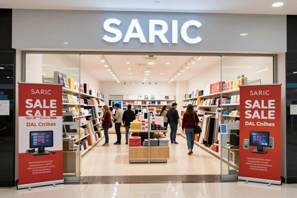 Pendones publicitarios instalados en tiendas retail para promociones