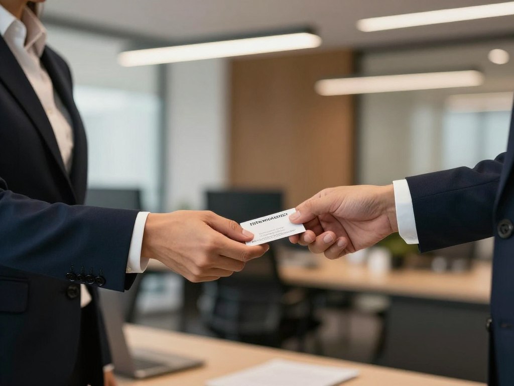 profesional entregando tarjeta de presentación en reunión de negocios